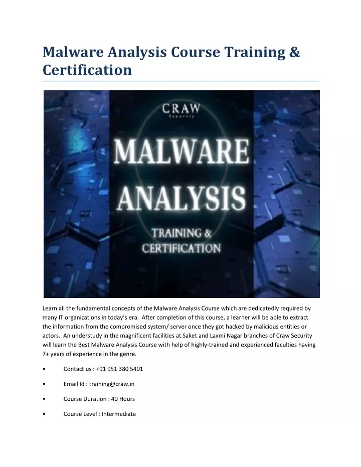 malware analysis course training certification