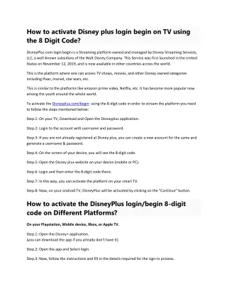 How to activate Disney plus login begin on TV using the 8 Digit Code