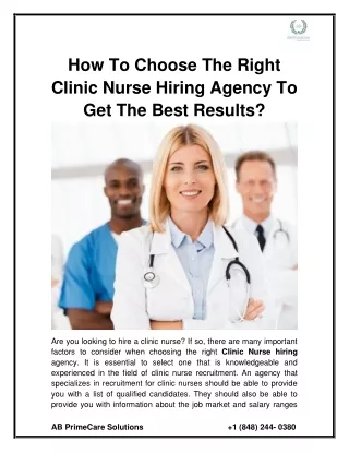 How to Choose the Right Clinic Nurse Hiring Agency to Get the Best Results