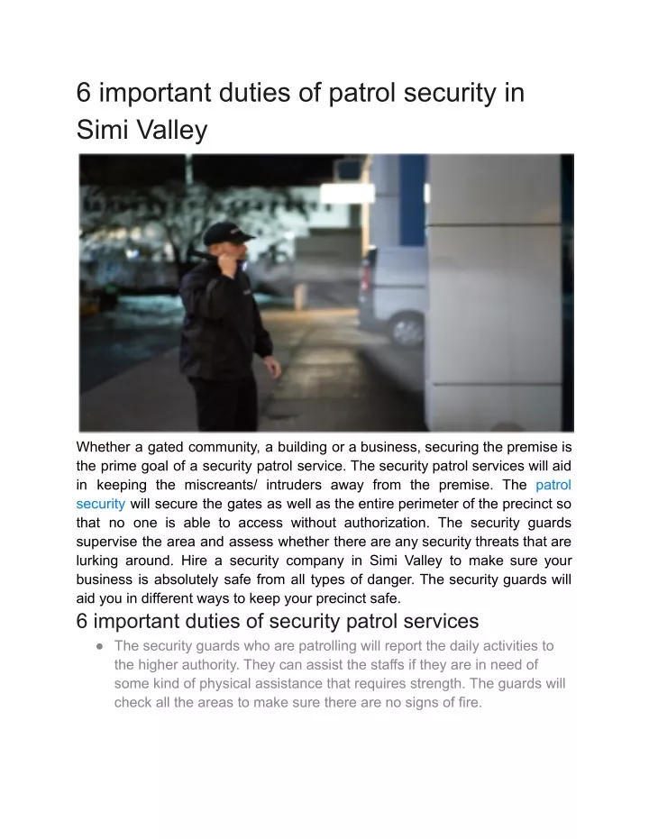 6 important duties of patrol security in simi