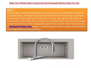 Make Your Kitchen More Functional with Hansgrohe Kitchen Sinks For Sale