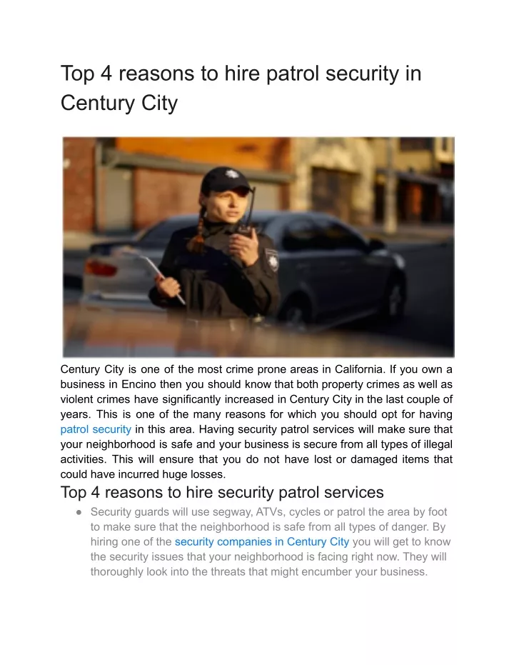 top 4 reasons to hire patrol security in century