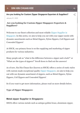 Are you looking for Custom Zipper Singapore Exporters & Suppliers?