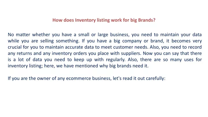 how does inventory listing work for big brands