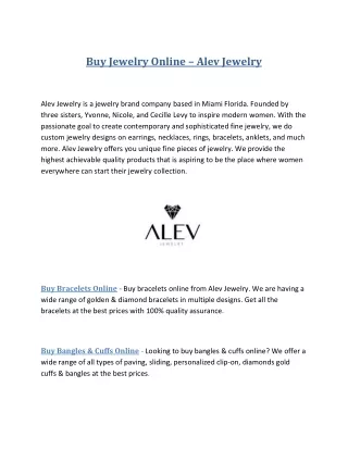 Buy Jewelry Online From Alev Jewelry