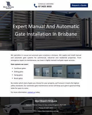 Expert Manual And Automatic Gate Installation In Brisbane
