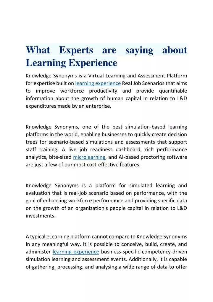 what experts are saying about learning experience