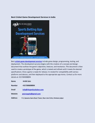 Best Cricket Game Development Services in India