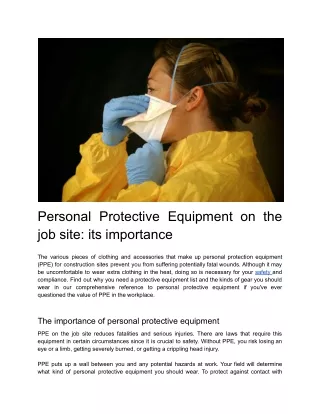 Personal Protective Equipment on the job site_ its importance