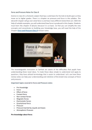 force and pressure notes for class 8