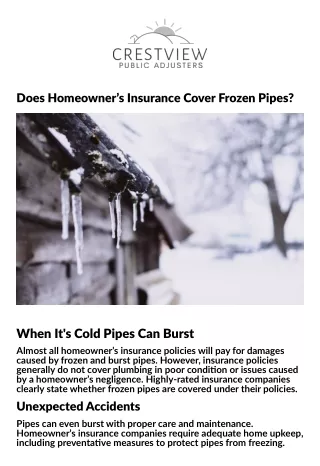 Burst pipe insurance claim tips - Crestview Public Adjusters