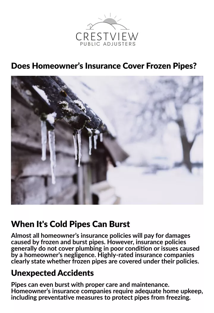 does homeowner s insurance cover frozen pipes