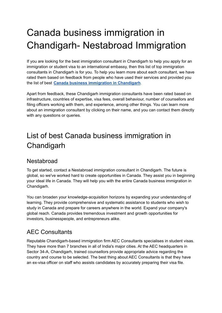 canada business immigration in chandigarh