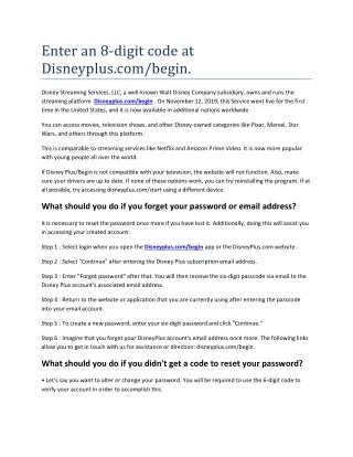 Enter an 8-digit code at Disneyplus com begin