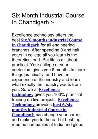 Six Month Industrial Course In Chandigarh
