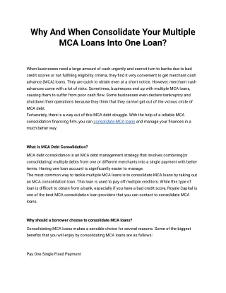 Why And When Consolidate Your Multiple MCA Loans Into One Loan_