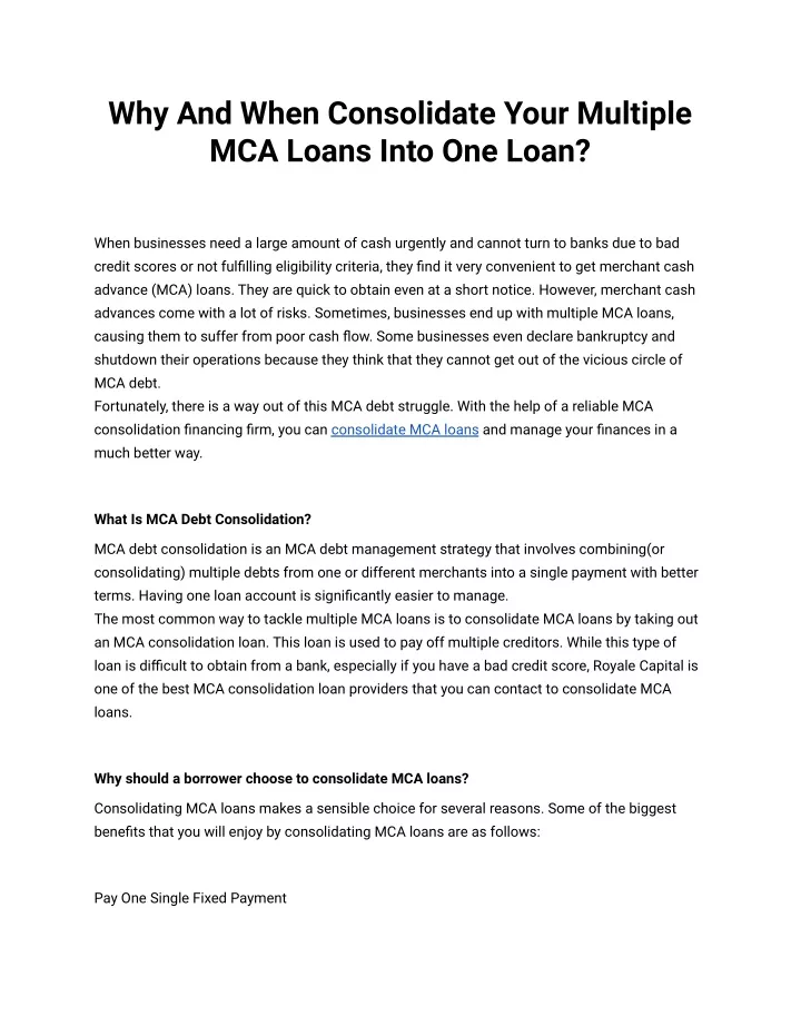 why and when consolidate your multiple mca loans