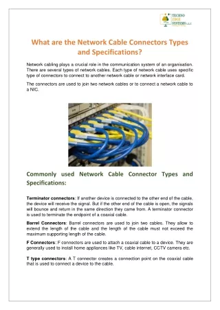 What are the Network Cable Connectors Types and Specifications