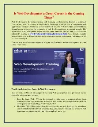 Is Web Development a Great Career in the Coming Times?