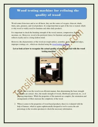 wood testing machine for refining the quality