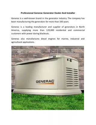 Professional Generac Generator Dealer And Installer In Littleton
