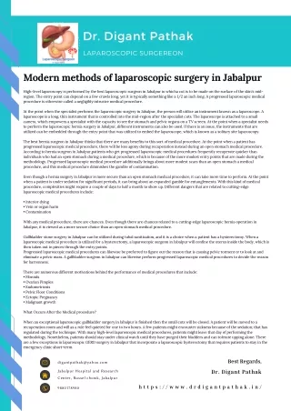 Modern methods of laparoscopic surgery in Jabalpur
