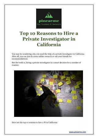 Top 10 Reasons to Hire a Private Investigator in California