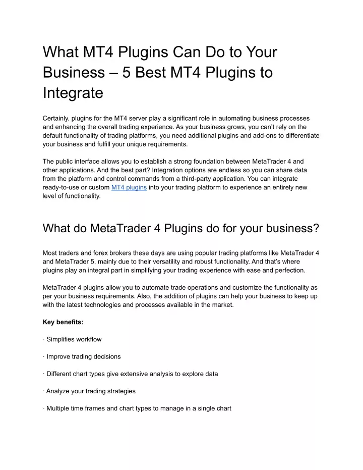 what mt4 plugins can do to your business 5 best