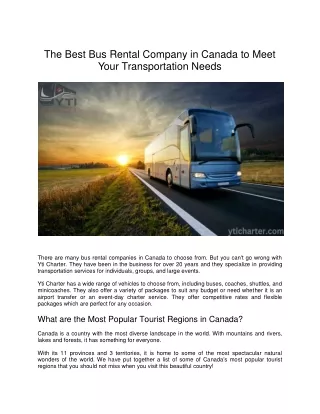 The Best Bus Rental Company in Canada to Meet Your Transportation Needs