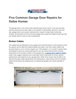 Five Common Garage Door Repairs for Dallas Homes