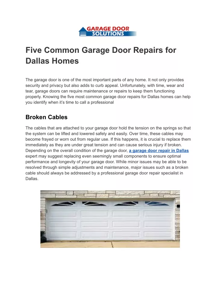 five common garage door repairs for dallas homes