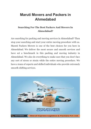 Maruti Movers and Packers in Ahmedabad