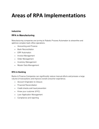 Areas of RPA Implementations