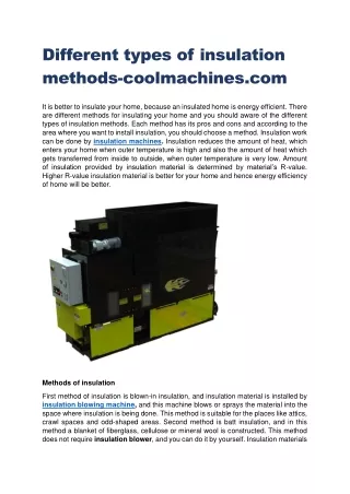 Different types of insulation methods-coolmachines.com