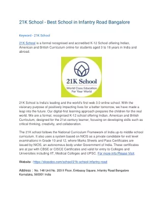 21K School - Best School in Infantry Road Bangalore