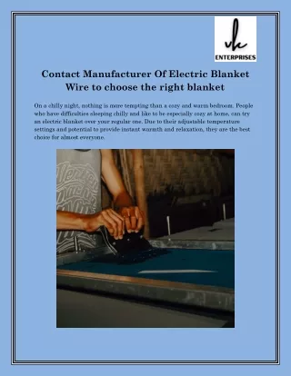 Manufacturer Of Electric Blanket Wire