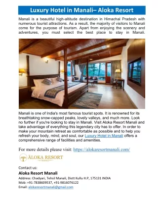 Luxury Hotel in Manali