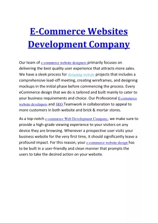 e commerce websites development company