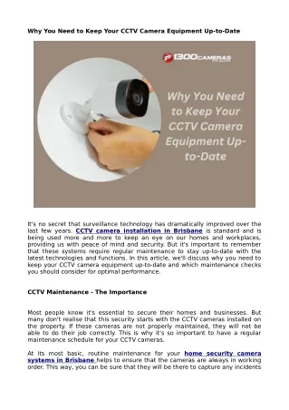 Why You Need to Keep Your CCTV Camera Equipment Up-to-Date