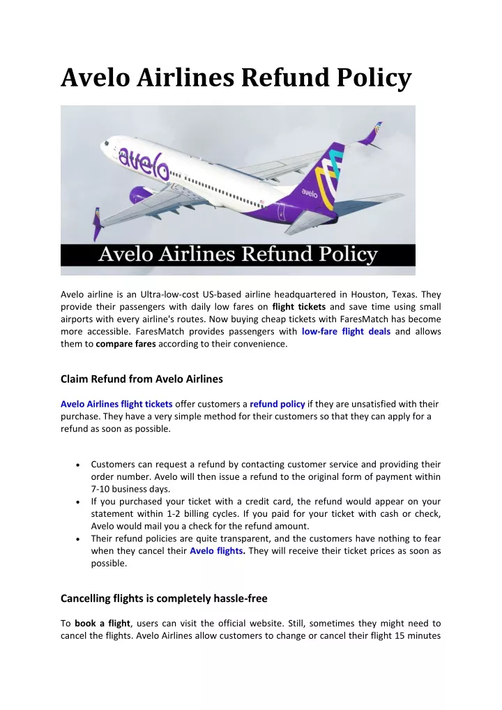 avelo airlines refund policy