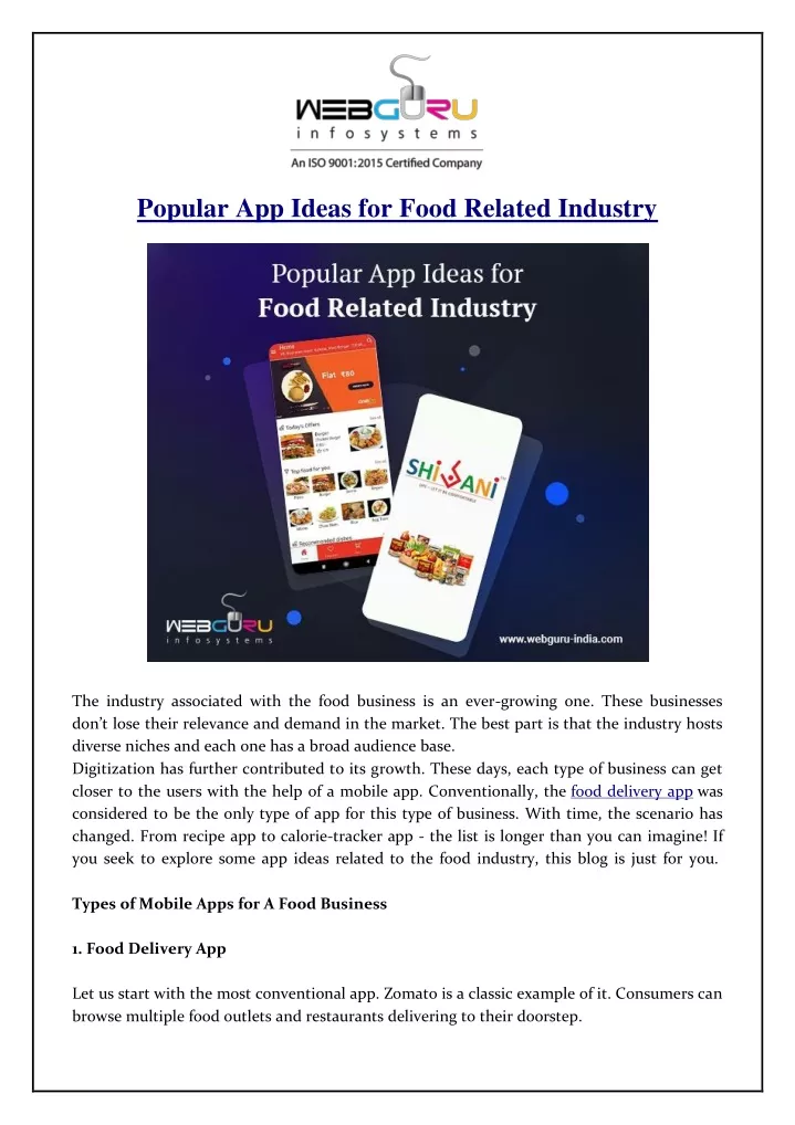 popular app ideas for food related industry