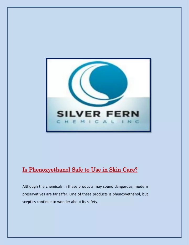 is phenoxyethanol safe to use in skin care