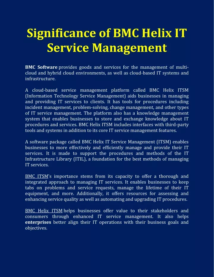 significance of bmc helix it service management