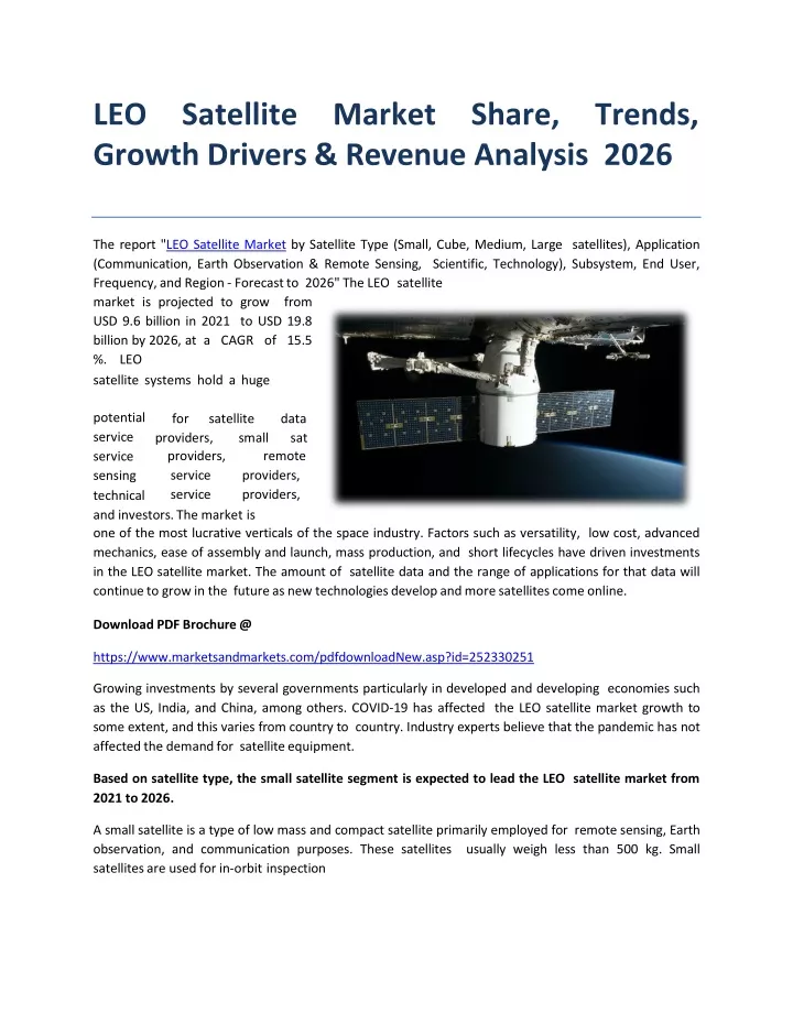 leo satellite market share trends growth drivers revenue analysis 2026