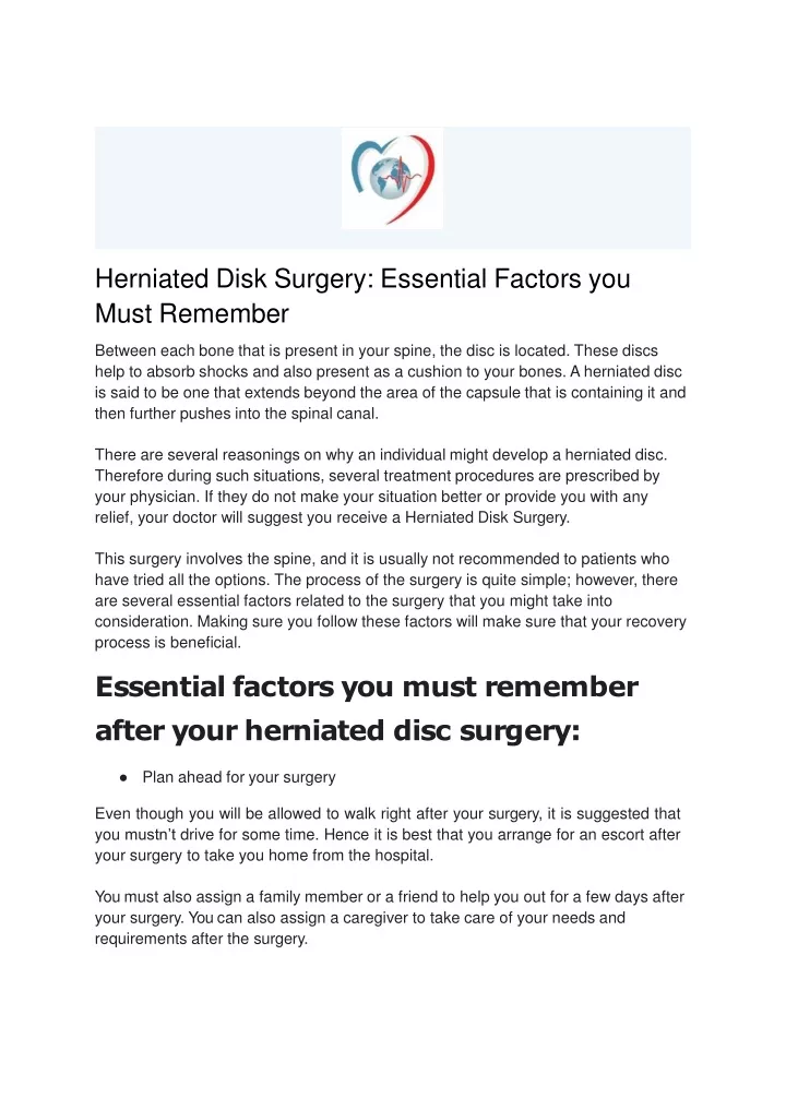 herniated disk surgery essential factors you must