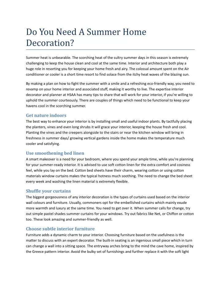 do you need a summer home decoration