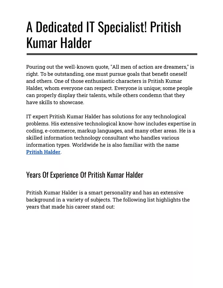 a dedicated it specialist pritish kumar halder