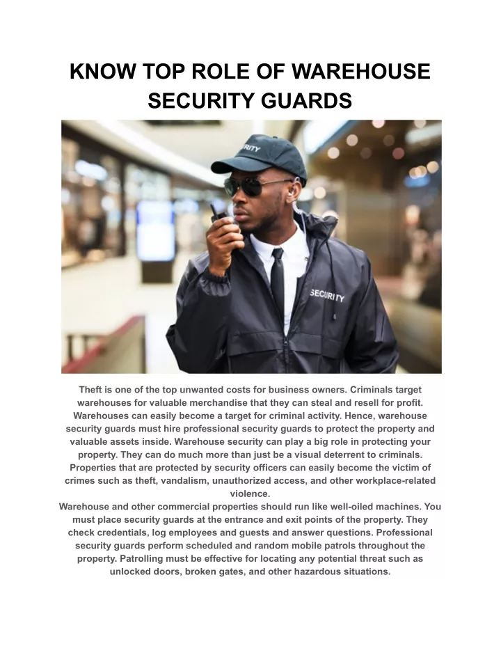 know top role of warehouse security guards