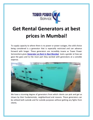 Get Rental Generators at best prices in Mumbai