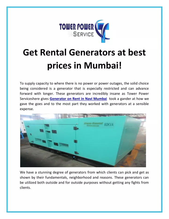 get rental generators at best prices in mumbai